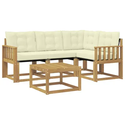 vidaXL Zunanja garnitura za sedenje z blazino 5 pcs Bela in krem