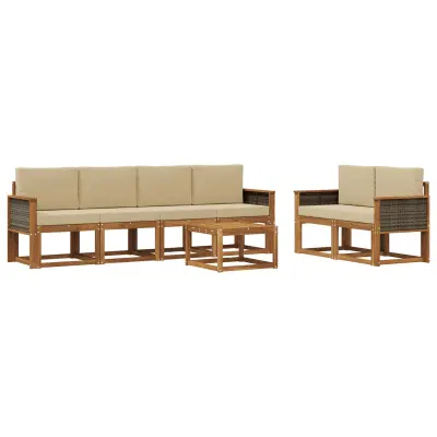 vidaXL Zunanja garnitura za sedenje z blazino 6 pcs Naravna