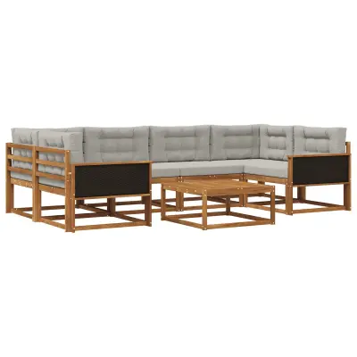 vidaXL Zunanja garnitura za sedenje 7 pcs Naravna in svetlo siva