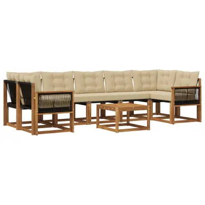 vidaXL Zunanja garnitura za sedenje z blazino 8 pcs Naravna in bež