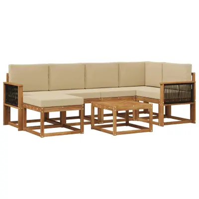 vidaXL Zunanja garnitura za sedenje z blazino 7 pcs Naravna in bež