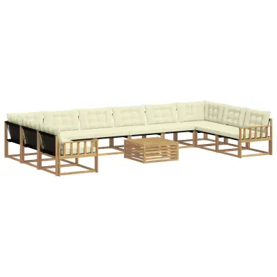 vidaXL Zunanja garnitura za sedenje z blazino 11 pcs Bela in krem