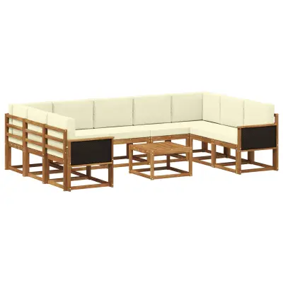 vidaXL Zunanja garnitura za sedenje 10 pcs Naravna in smetana