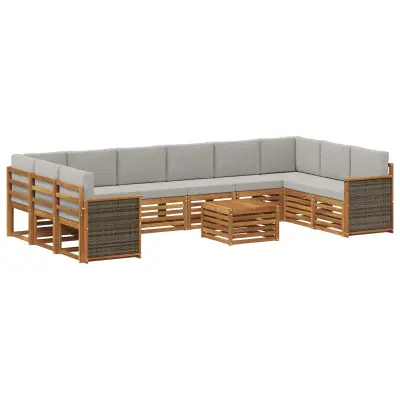 vidaXL Zunanja garnitura za sedenje 8 pcs Naravna in svetlo siva