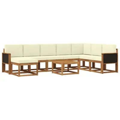 vidaXL Zunanja garnitura za sedenje z blazino 9 pcs Naravna in smetana