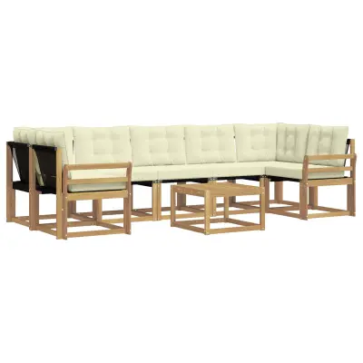 vidaXL Zunanja garnitura za sedenje z blazino 8 pcs Bela in krem
