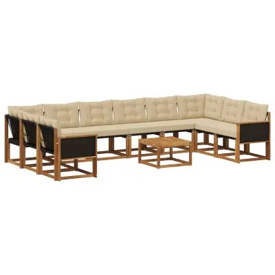 vidaXL Zunanja garnitura za sedenje z blazino 11 pcs Naravna in bež