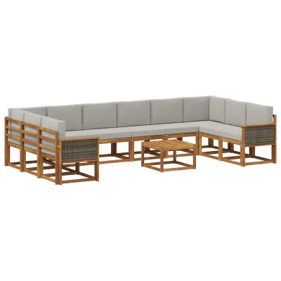vidaXL Zunanja garnitura za sedenje 11 pcs Naravna in svetlo siva
