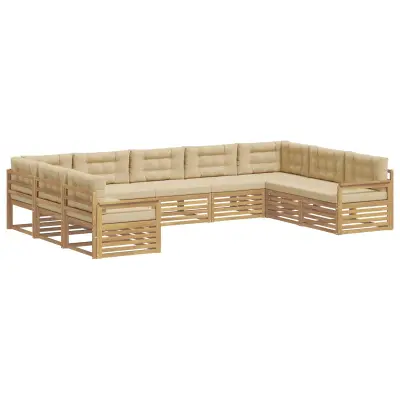 vidaXL Zunanja garnitura za sedenje z blazino 9 pcs Bela in bež