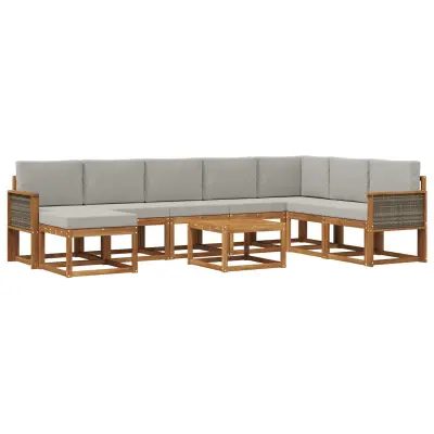 vidaXL Zunanja garnitura za sedenje 9 pcs Naravna in svetlo siva