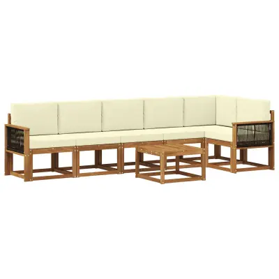 vidaXL Zunanja garnitura za sedenje 7 pcs Naravna in smetana Poliester