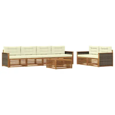 vidaXL Zunanja garnitura za sedenje z blazino 7 pcs Naravna in smetana