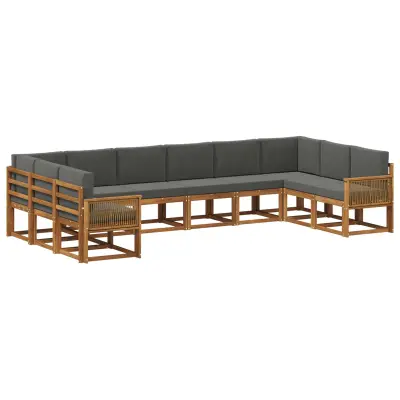 vidaXL Zunanja garnitura za sedenje 10 pcs Naravna in antracitna