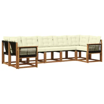 vidaXL Zunanja garnitura za sedenje z blazino 7 pcs Naravna in smetana