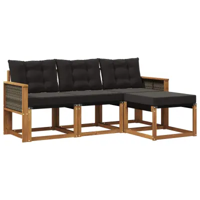 vidaXL Zunanja garnitura za sedenje z blazino 4 pcs Naravna in črna