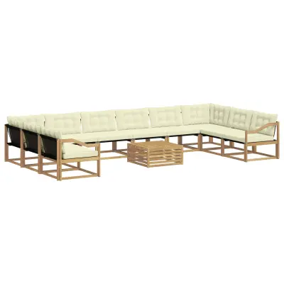 vidaXL Zunanja garnitura za sedenje z blazino 11 pcs Bela in krem