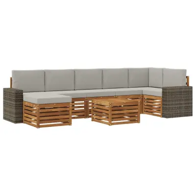 vidaXL Zunanja garnitura za sedenje 8 pcs Naravna in svetlo siva