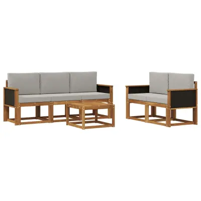 vidaXL Zunanja garnitura za sedenje 6 pcs Naravna in svetlo siva