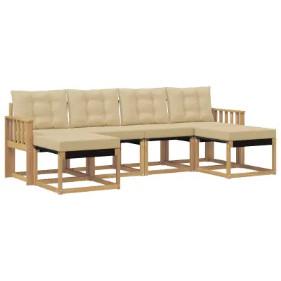 vidaXL Zunanja garnitura za sedenje z blazino 6 pcs Bela in bež