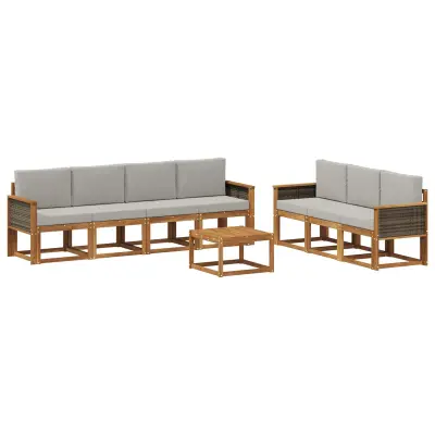 vidaXL Zunanja garnitura za sedenje 7 pcs Naravna in svetlo siva
