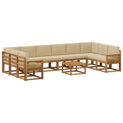 vidaXL Zunanja garnitura za sedenje z blazino 11 pcs Naravna in bež