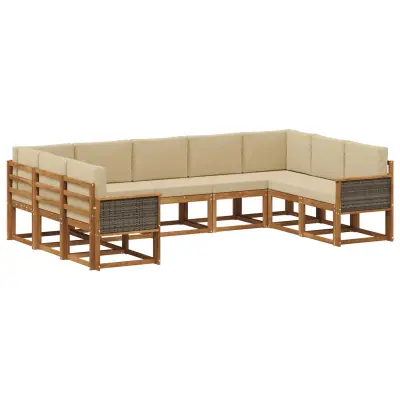vidaXL Zunanja garnitura za sedenje z blazino 9 pcs Naravna in bež