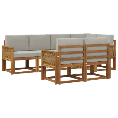 vidaXL Zunanja garnitura za sedenje 7 pcs Naravna in svetlo siva