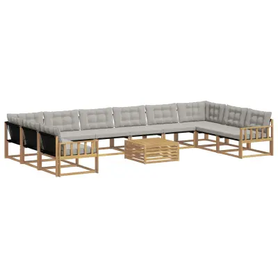 vidaXL Zunanja garnitura za sedenje 11 pcs Bela in svetlo siva