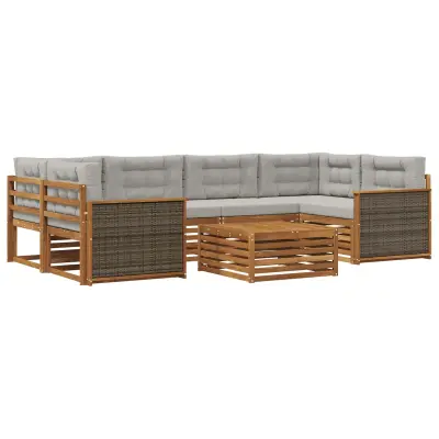 vidaXL Zunanja garnitura za sedenje 7 pcs Naravna in svetlo siva