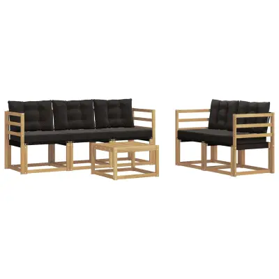 vidaXL Zunanja garnitura za sedenje z blazino 6 pcs Bela in črna