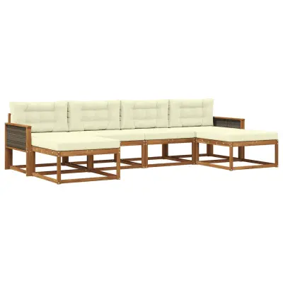 vidaXL Zunanja garnitura za sedenje z blazino 6 pcs Naravna in smetana
