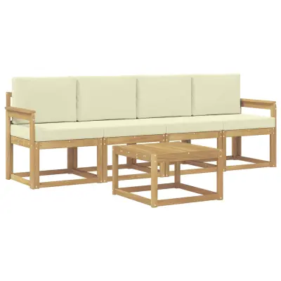 vidaXL Zunanja garnitura za sedenje z blazino 5 pcs Bela in krem