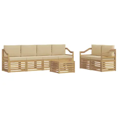 vidaXL Zunanja garnitura za sedenje 7 pcs Bela in bež Poliester