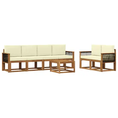 vidaXL Zunanja garnitura za sedenje z blazino 6 pcs Naravna in smetana