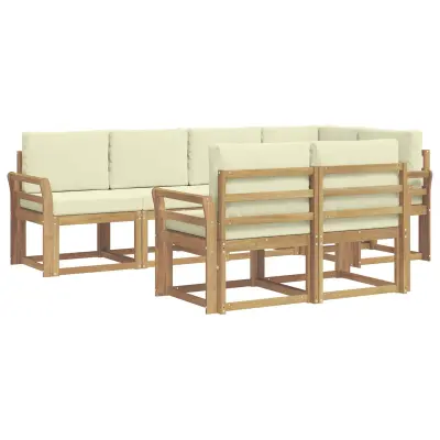 vidaXL Zunanja garnitura za sedenje 7 pcs Bela in krem Poliester