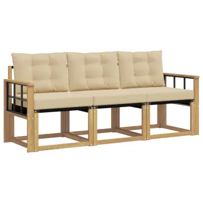 vidaXL Zunanja garnitura za sedenje z blazino 3 pcs Bela in bež