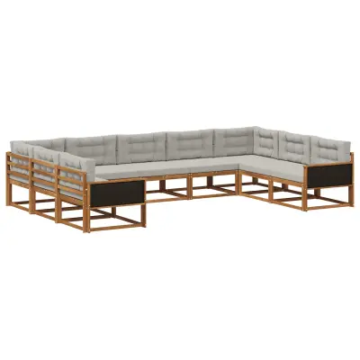 vidaXL Zunanja garnitura za sedenje 9 pcs Naravna in svetlo siva