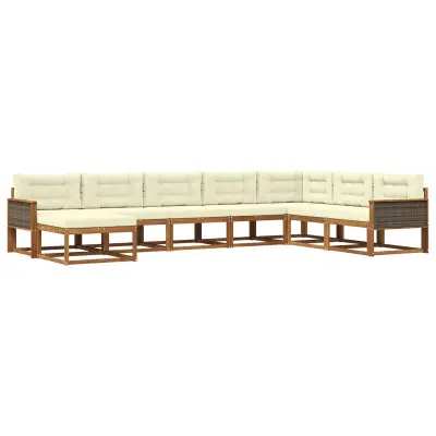 vidaXL Zunanja garnitura za sedenje z blazino 8 pcs Naravna in smetana