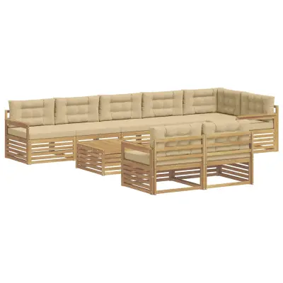 vidaXL Zunanja garnitura za sedenje 9 pcs Bela in bež Poliester