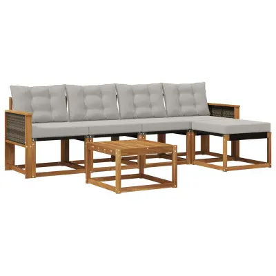 vidaXL Zunanja garnitura za sedenje 6 pcs Naravna in svetlo siva