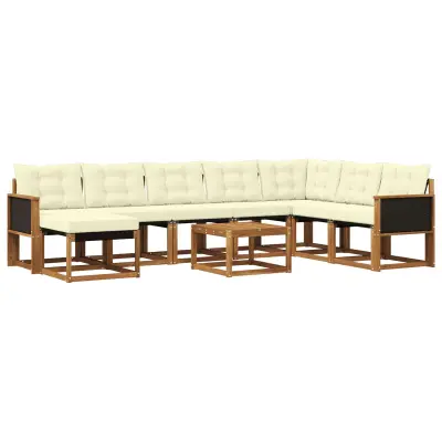 vidaXL Zunanja garnitura za sedenje z blazino 9 pcs Naravna in smetana