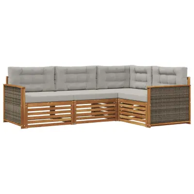 vidaXL Zunanja garnitura za sedenje 4 pcs Naravna in svetlo siva
