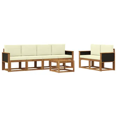 vidaXL Zunanja garnitura za sedenje z blazino 6 pcs Naravna in smetana