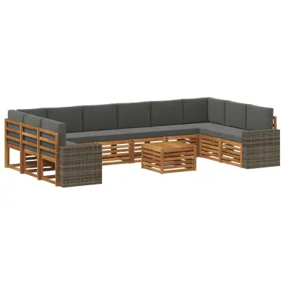 vidaXL Zunanja garnitura za sedenje 11 pcs Naravna in antracitna