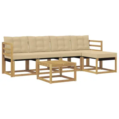 vidaXL Zunanja garnitura za sedenje z blazino 6 pcs Bela in bež