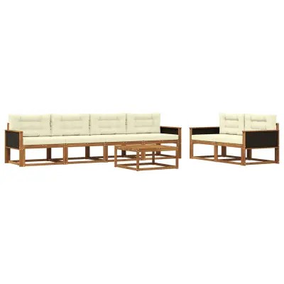 vidaXL Zunanja garnitura za sedenje z blazino 7 pcs Naravna in smetana
