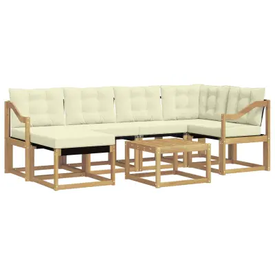 vidaXL Zunanja garnitura za sedenje z blazino 7 pcs Bela in krem