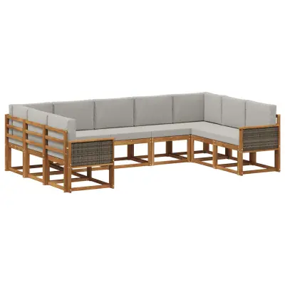 vidaXL Zunanja garnitura za sedenje 9 pcs Naravna in svetlo siva