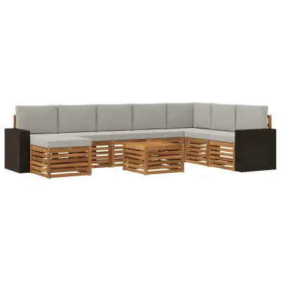 vidaXL Zunanja garnitura za sedenje 9 pcs Naravna in svetlo siva
