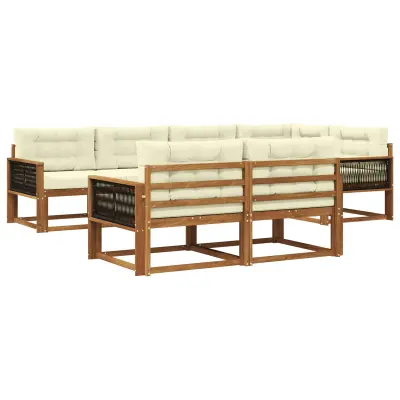 vidaXL Zunanja garnitura za sedenje z blazino 7 pcs Naravna in smetana